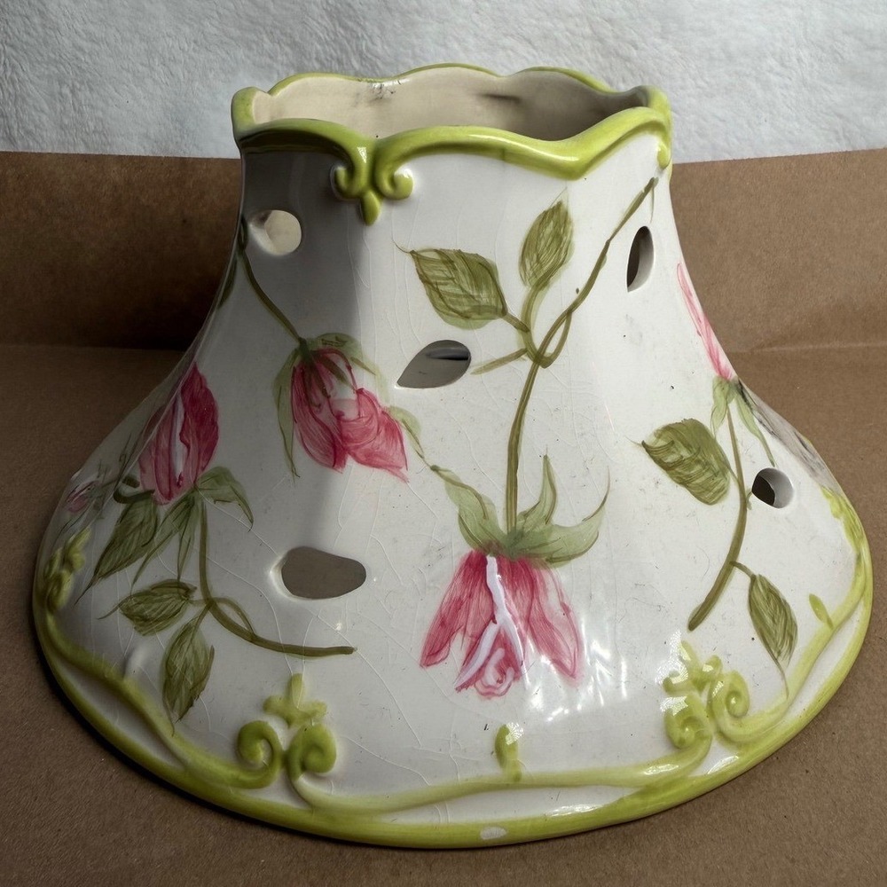 Vintage Floral LNT Home Candle Shade Jar Topper Unisex 7" White Good